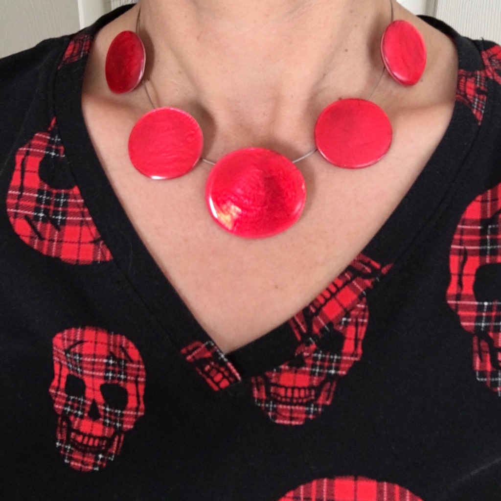 Culture Mix Wire Necklace, Red Mother Of Pearl